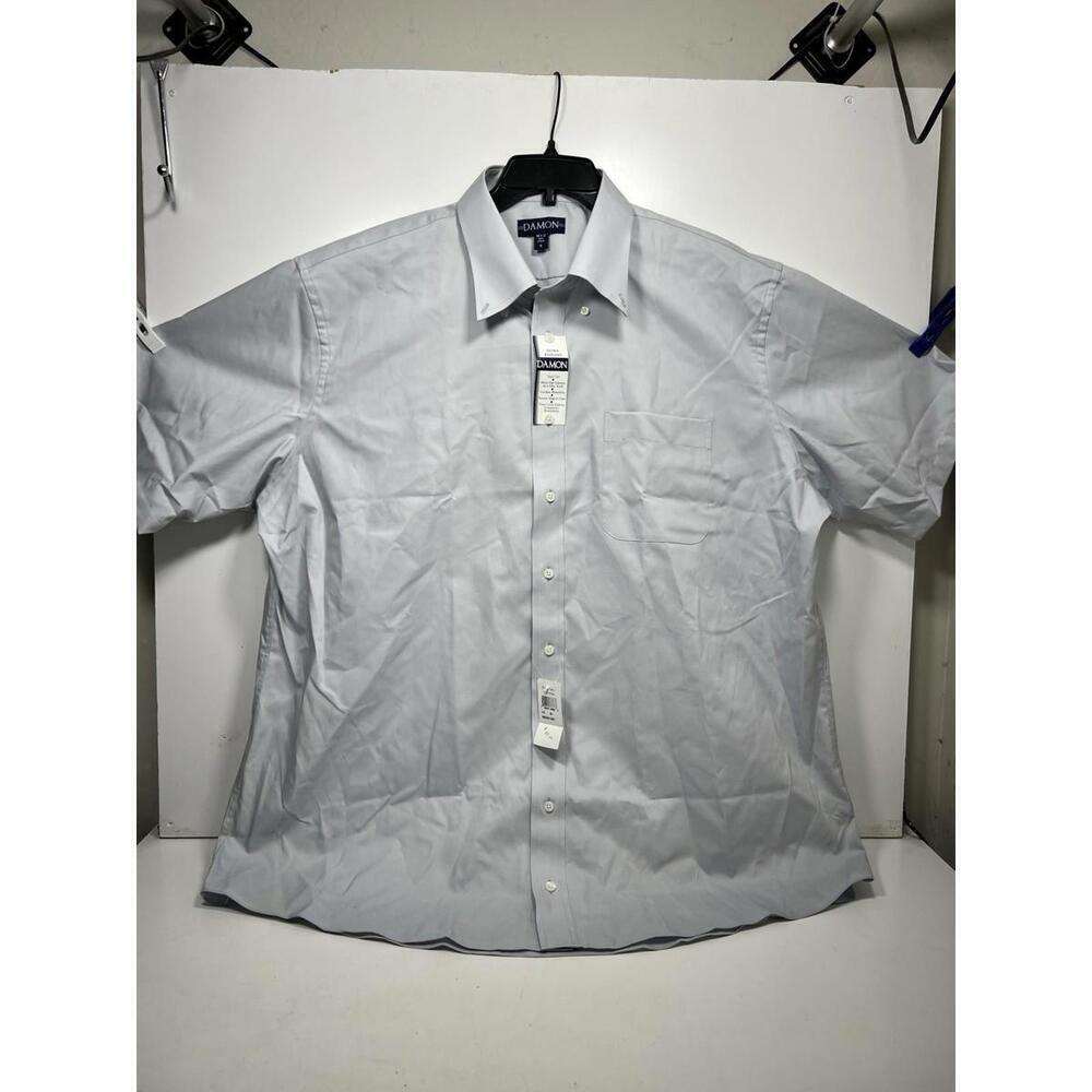 Damon Button Down Dress Shirt Men’s 18.5 Half Sleeve Ultra Pinpoint Gray